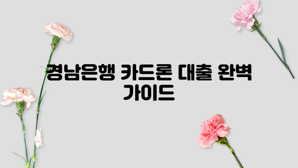 경남은행 카드론 대출, 조건과 신청 절차 완벽 가이드 | 금리, 한도, 필요서류, 신청방법
