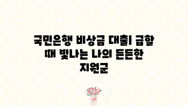 국민은행 비상금 대출 상환 조건, 금리, 신청 방법 총정리 | 비상금 마련, 대출 정보, 신용대출