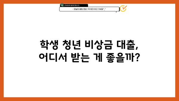 학생 청년 비상금 대출 비교| 카카오뱅크, 우리은행, 농협, 사이다뱅크 | 금리, 한도, 조건, 추천