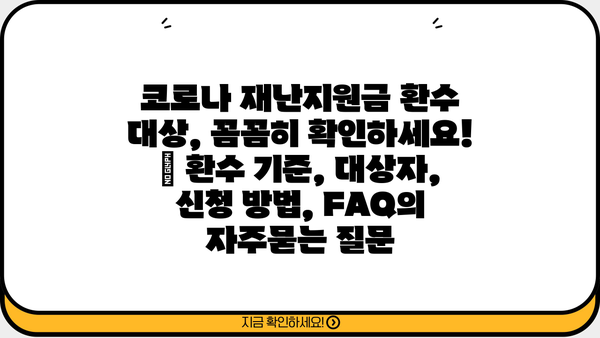 코로나 재난지원금 환수 대상, 꼼꼼히 확인하세요! | 환수 기준, 대상자, 신청 방법, FAQ