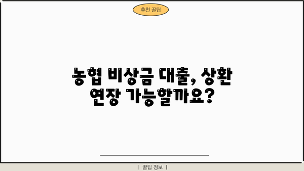 농협 비상금 대출 상환 연장/거절/중단, 궁금한 모든 것! | 농협, 비상금 대출, 상환 연장, 거절, 중단, 정보