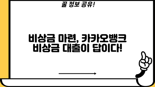카카오뱅크 비상금 대출 금리 & 이자 상세 분석 | 비상금 마련, 저금리 대출, 대출 조건