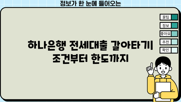 하나은행 전세대출 갈아타기| 조건, 한도, 금리 총정리 | 전세자금 대출, 금리 비교, 대출 조건