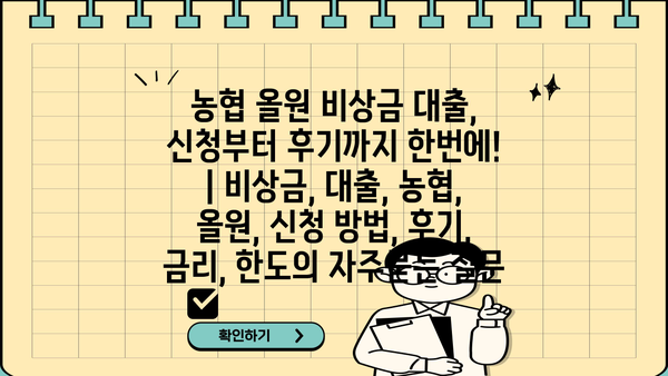 농협 올원 비상금 대출, 신청부터 후기까지 한번에! | 비상금, 대출, 농협, 올원, 신청 방법, 후기, 금리, 한도