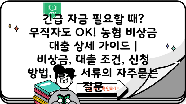 긴급 자금 필요할 때? 무직자도 OK! 농협 비상금 대출 상세 가이드 | 비상금, 대출 조건, 신청 방법, 필요 서류