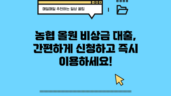 농협 올원 비상금 대출, 조건부터 진행까지 한번에 알아보기 | 긴급 자금, 빠른 대출, 간편 신청