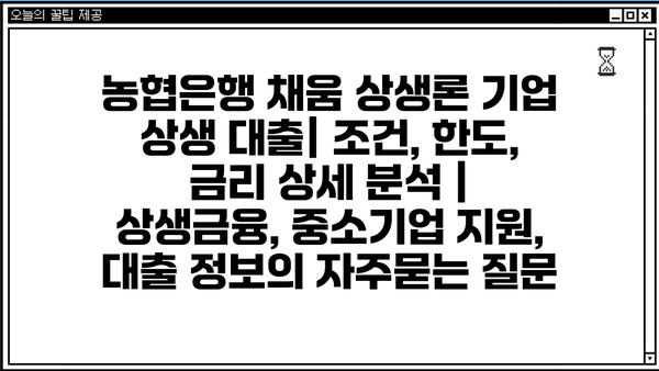 농협은행 채움 상생론 기업 상생 대출| 조건, 한도, 금리 상세 분석 | 상생금융, 중소기업 지원, 대출 정보