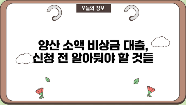 양산 비상금 대출 소액 한도, 얼마까지 가능할까요? | 양산, 소액대출, 비상금, 한도