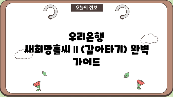 우리은행 새희망홀씨Ⅱ(갈아타기) 완벽 가이드| 자격, 한도, 금리, 신용등급, 서류, 방법 총정리 | 대환대출, 저신용자 대출, 신용대출