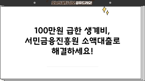 급한 생계비 100만원, 서민금융진흥원 소액대출로 해결하세요! | 서민금융, 생계비 대출, 긴급 자금